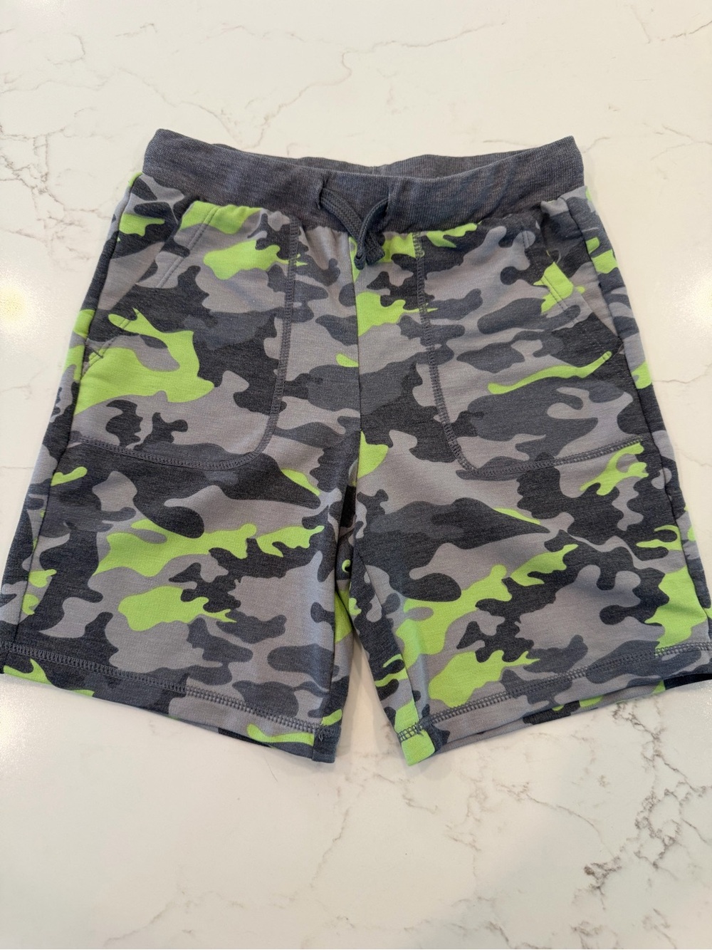 Kids Camouflage Pull-On Shorts in Gray & Lime - Unbranded